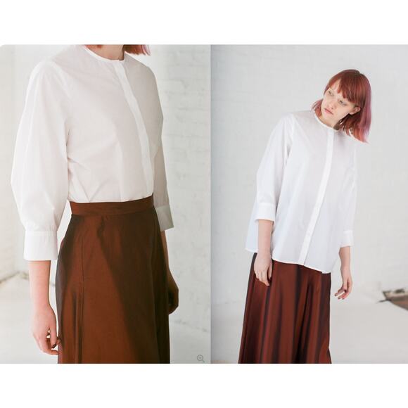 Samuji Sina White Button-Down Blouse Shirt Top Cotton 3/4 Sleeve Round Neck 34 - Picture 1 of 10